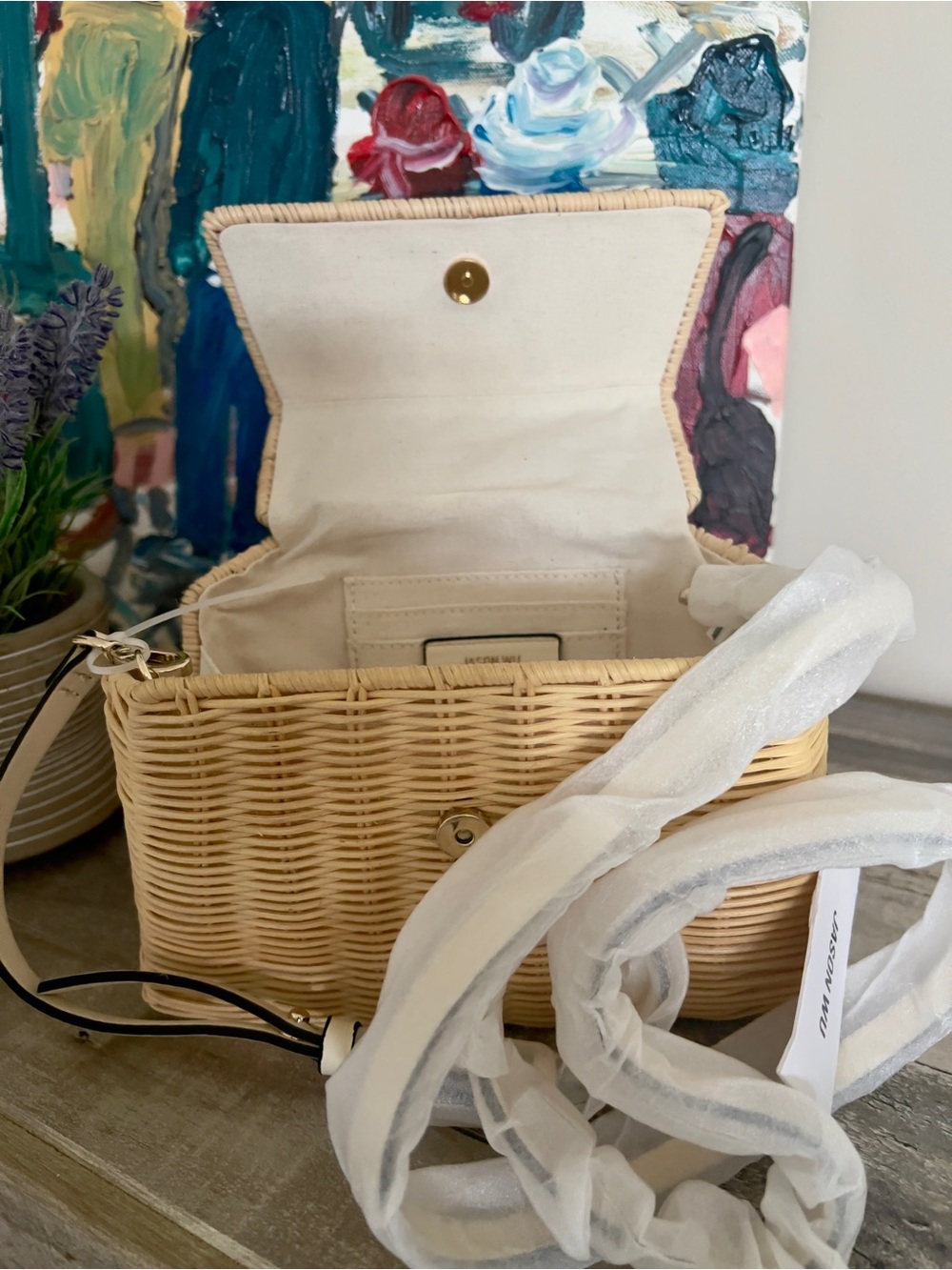 Jason Wu Tina Wicker Top Handle Crossbody Bag in beige. - Picture 3 of 5